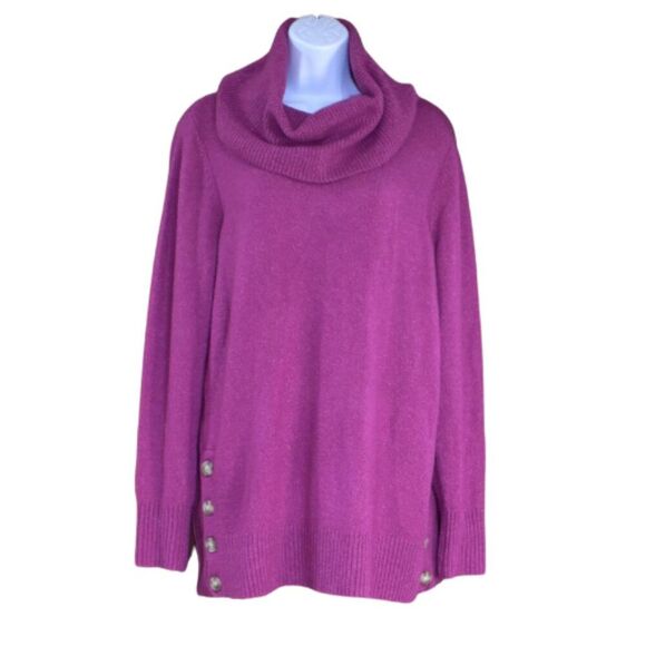 Loft Purple Turtleneck Sweater Wool Blend Tunic Sz Medium Slouchy High Neck Top - Picture 1 of 14